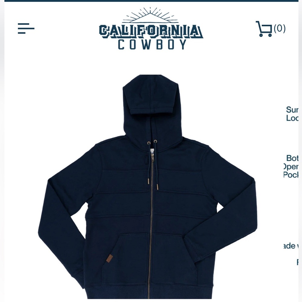 NWOT California Cowboy Men's PCH Full Zip Hoodie - Midnight Navy